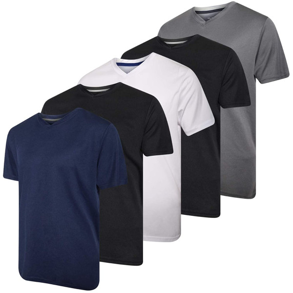 5 Pack: Men’s V-neck Dry-fit Moisture Wicking ..