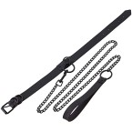 FM FM42 Multicolor PU Simulated Leather Black O Ring Rivets Necklace Neckband Buckle Choker with Detachable Chain Leash (16 Colors)