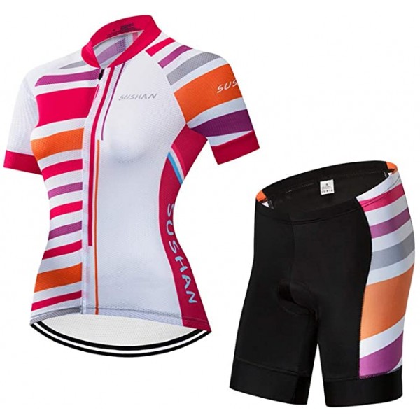 DETAIWIN Women's Short Sleeve Cycling Jersey Gel Padded Shorts Set Road Biking Quick-Dry Reflective Sportswear