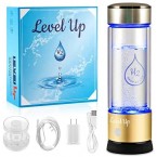 Level Up Way - Hydrogen Water Bottle Generator - New Technology Glass Water Ionizer - SPE Ionic Membrane - High Borosilicate Glass 13 Ounce
