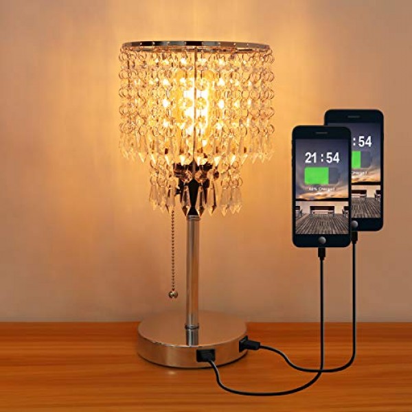 Beautiful Silver Crystal Bedside Table Desk Lamp with Dual USB Charging Port Shop Online in UAE