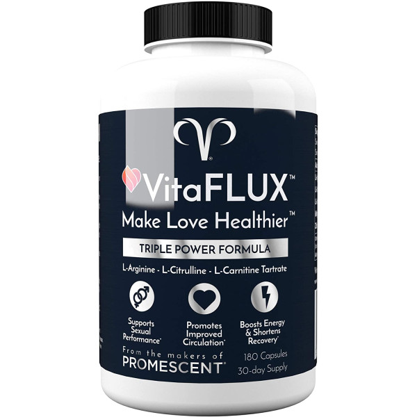 VitaFLUX Triple Power Nitric Oxide Supplement for Male Performance, Stamina, Energy, Recovery - L Arginine 2000mg, L Citrulline 1000mg, L Carnitine 1000mg, Zinc, Magnesium - Amino Acids, 180 Capsules