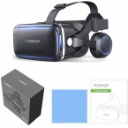 VR Headset for Cellphone, Adjustable 3D VR Glasses with Headphone for Mobile Games and Movies, Compatible 4.7-6.5 inch Screen iPhone & Android, Works with Google Cardboard, Black