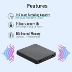 TileRec - Slimmest Voice Activated Recorder with 145 Hours Recording Capacity, MP3 Records, 24 Hours Battery Time, Metal Case – by Atto Digital