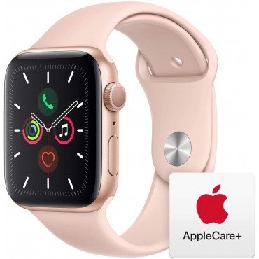 Apple Watch Series 5 (GPS, 44mm) - Gold Aluminum Case with Pink Sport Band with AppleCare+ Bundle