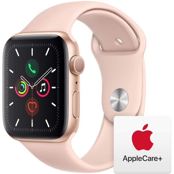 Apple Watch Series 5 (GPS, 44mm) - Gold Aluminum Case with Pink Sport Band with AppleCare+ Bundle