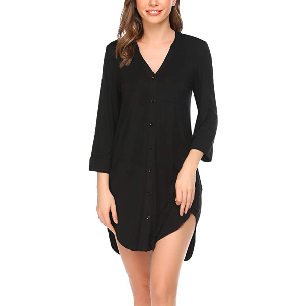 Ekouaer Women's Nightgown Striped Sleepwear 3/4 ..