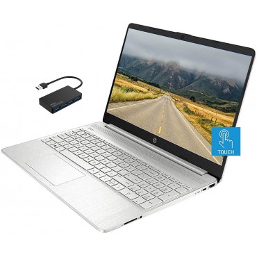 Newest HP 15.6" FHD IPS Touchscreen Laptop Computer, Intel i5-1035G1 Processor, 12GB DDR4 RAM, 256GB NVMe SSD, Intel UHD Graphics, Webcam, HDMI, Windows 10 Home, Silver, With TSBEAU 4 Port USB 3.0 Hub