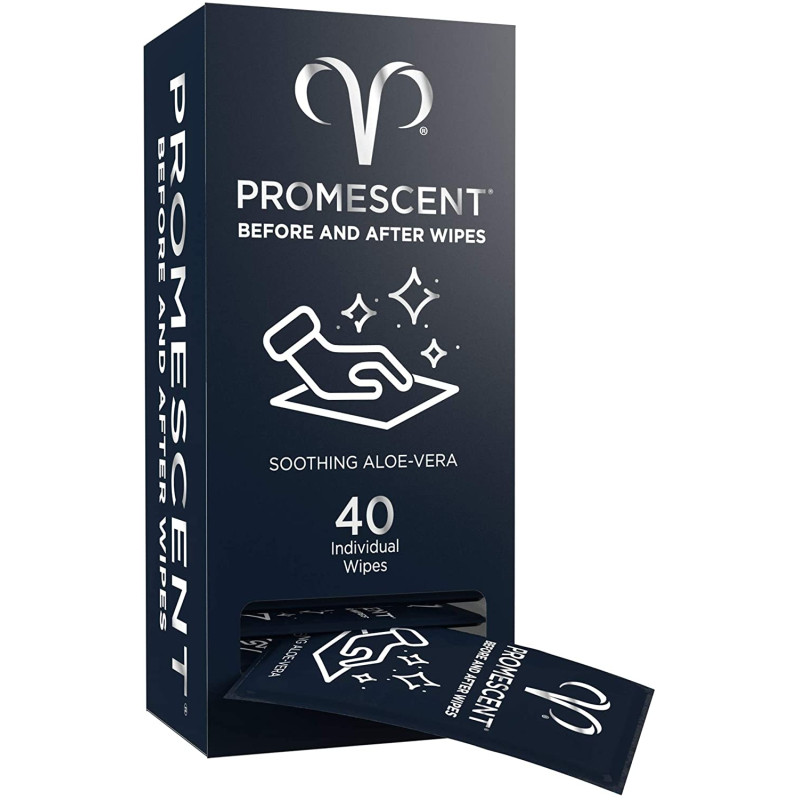 Promescent Flushable Wet Wipes for Adults with Aloe Vera, Personal Cleansing Intimate Hygiene Cloths for Men and Feminine Use - pH Balanced, Gentle, Hypoallergenic, Individually Wrapped (40 Count)