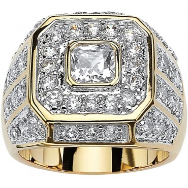 Palm Beach Jewelry Men's 14K Yellow Gold Plated Square Cut Cubic Zirconia Octagon Ring