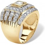 Men's 14K Yellow Gold over Sterling Silver Square Cut Cubic Zirconia Multi Row Ring