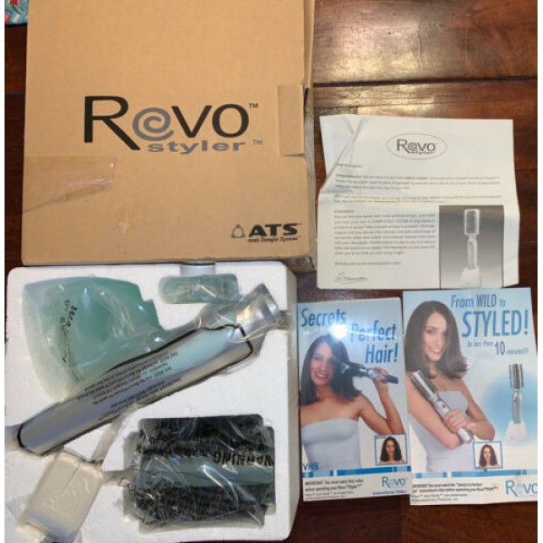 NEW Revo Styler Rotating Cordless Hair Styling Brush With Clips & VHS
