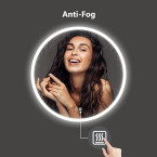 ROOMTEC 24" Round LED Bathroom Mirror, Wall-Mounted, 3-Color Dimmable, IP54 Waterproof, Smart Touch, Anti-Fog Vanity Makeup