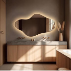 KT WALL ART Asymmetrical Led Lighted Mirror for Bathroom, Irregular Vanity Mirror with Lights, Washbasin Backlit Led Illuminated Wall Mirror