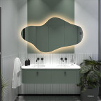 KT WALL ART Asymmetrical Led Lighted Mirror for Bathroom, Irregular Vanity Mirror with Lights, Washbasin Backlit Led Illuminated Wall Mirror