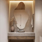 KT WALL ART Asymmetrical Led Lighted Mirror for Bathroom, Irregular Vanity Mirror with Lights, Washbasin Backlit Led Illuminated Wall Mirror