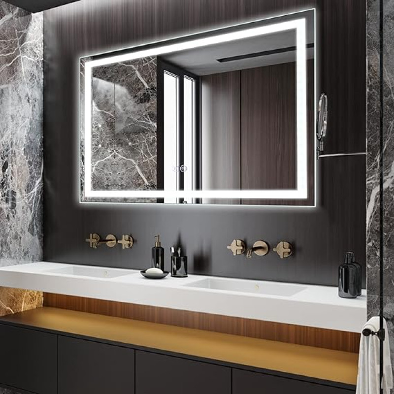 24x32 LED Bathroom Mirror with Lights, Anti-Fog, Dimmable, Backlit + Front Lit, Lighted Bathroom Vanity Mirror for Wall, Memory Function, Waterproof, Tempered Glass