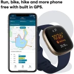 Fitbit Versa 3 Health & Fitness Smartwatch with GPS, 24/7 Heart Rate, Alexa Built-in, 6+ Days Battery, Midnight Blue/Gold, One Size (S & L Bands Included)