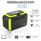 222Wh Portable Power Station, 60000mAh Camping Solar Generators Lithium Battery Power Supply with 110V/200W AC Outlet, USB QC3.0, LED Flashlights for CPAP Home Camping Emergency Backup