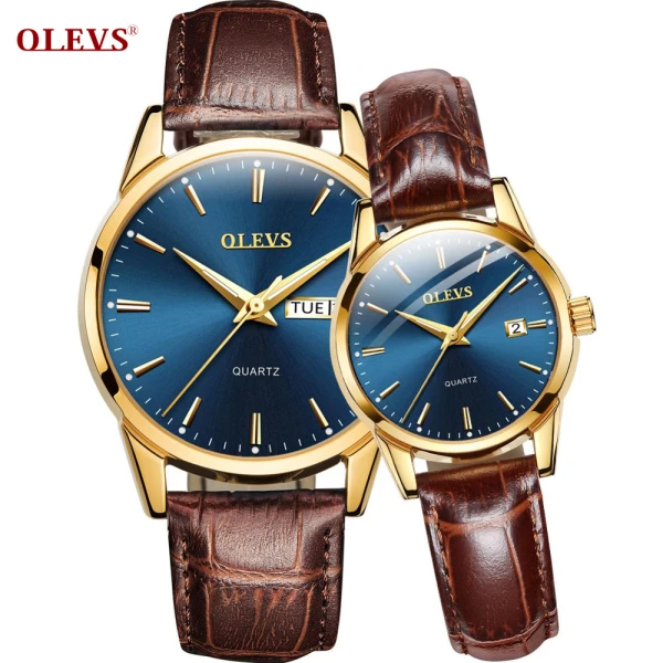 Olevs 6898 Leather Watch Man And Woman Couple Wr..