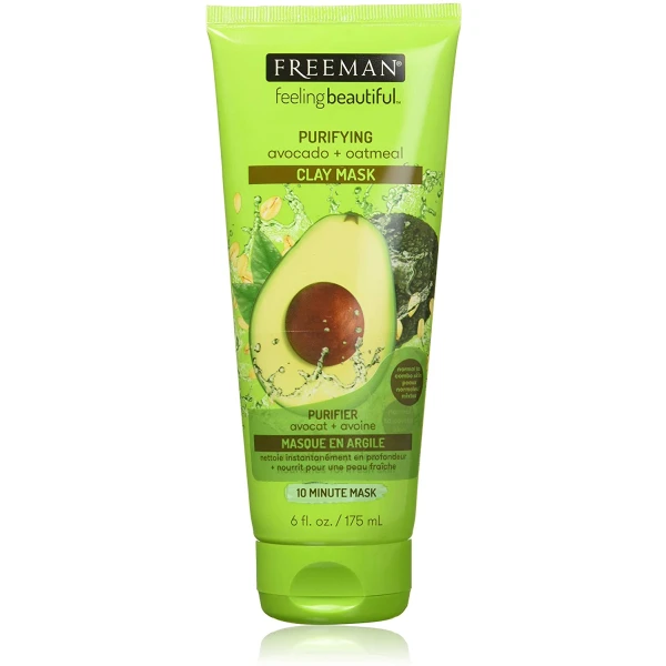 Freeman Purifying Clay Facial Mask, Oil Absorbing and Hydrating Beauty Face Mask with Avocado and Oatmeal, 6 oz
