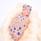 newborn receiving blanket headband set flower print baby swaddle shop online in UAE