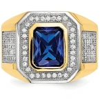 14k Yellow Gold Emerald-cut Blue Cubic Zirconia Mens Ring 