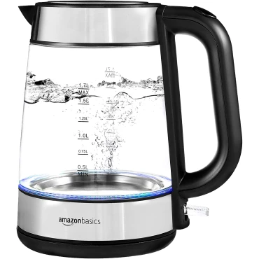 Amazon Basics Electric Glass and Steel Kettle - 1.7-Liter