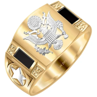 US Jewels Men's Two Tone 14k Yellow and White Gold Simulated Onyx US Army Ring US Jewels Men's Two Tone 14k Yellow and White Gold Simulated Onyx US Army Ring