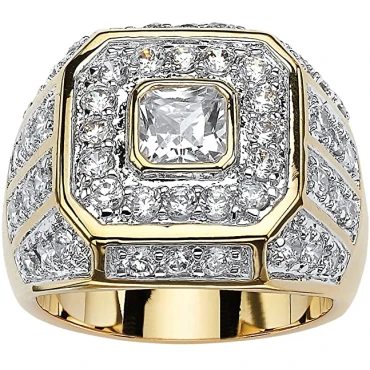Palm Beach Jewelry Men's 14K Yellow Gold Plated Square Cut Cubic Zirconia Octagon Ring Palm Beach Jewelry Men's 14K Yellow Gold Plated Square Cut Cubic Zirconia Octagon Ring